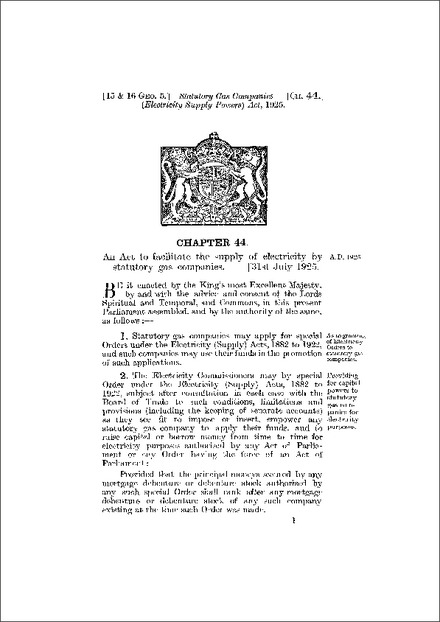 Statutory Gas Companies (Electricity Supply Powers) Act 1925