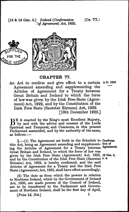 Ireland (Confirmation of Agreement) Act 1925