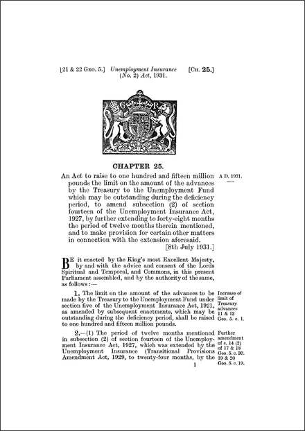 Unemployment Insurance (No. 2) Act 1931