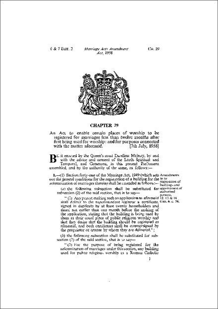 Marriage Acts Amendment Act 1958