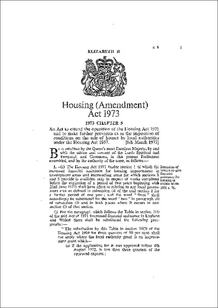 Housing (Amendment) Act 1973