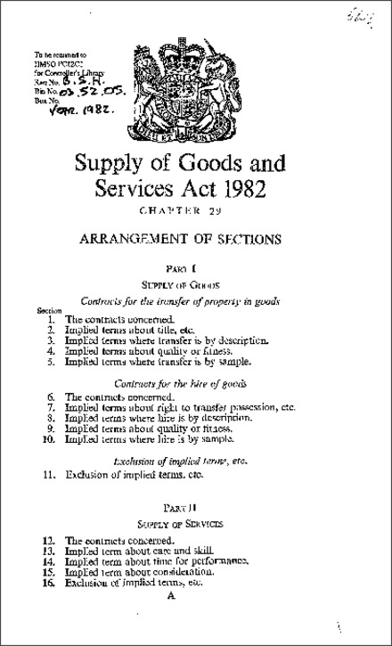 Supply of Goods and Services Act 1982