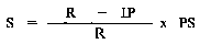 Formula - S equals ((R minus IP) divided by R) multiplied by PS