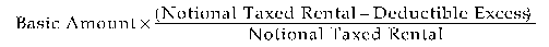 Formula - Basic Amount multiplied by (Notional Taxed Rental minus Deductible Excess) divided by Notional Taxed Rental