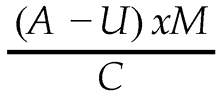 (A minus U) multiplied by M over C