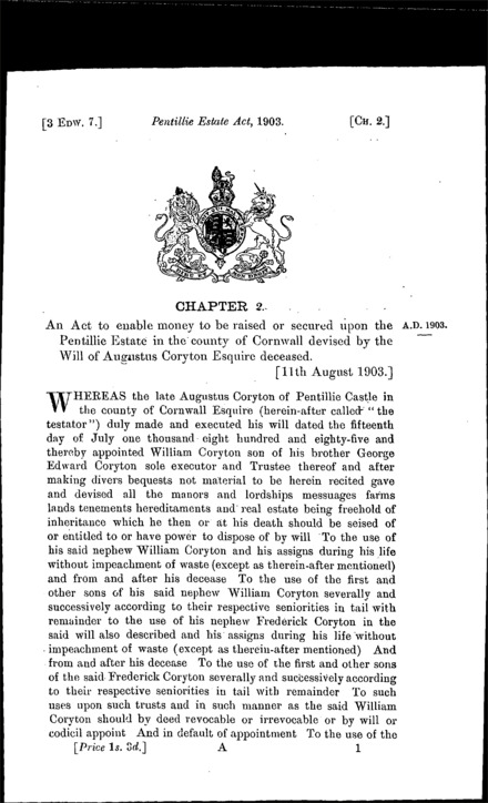 Pentillie Estate Act 1903
