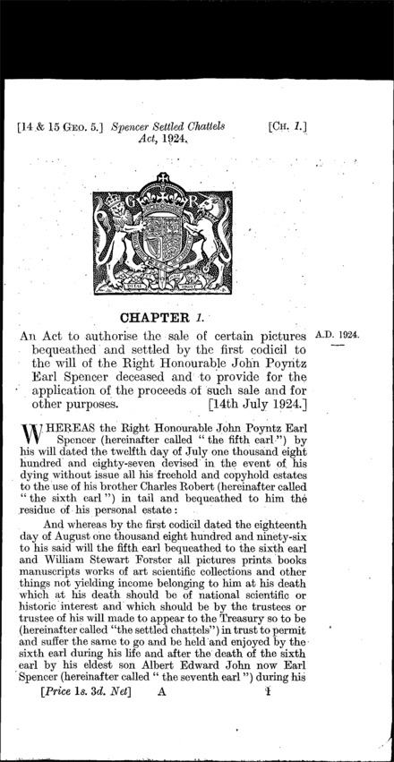 Spencer Settled Chattels Act 1924
