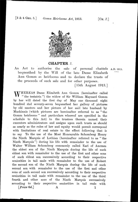 Gomm Heirlooms Act 1913