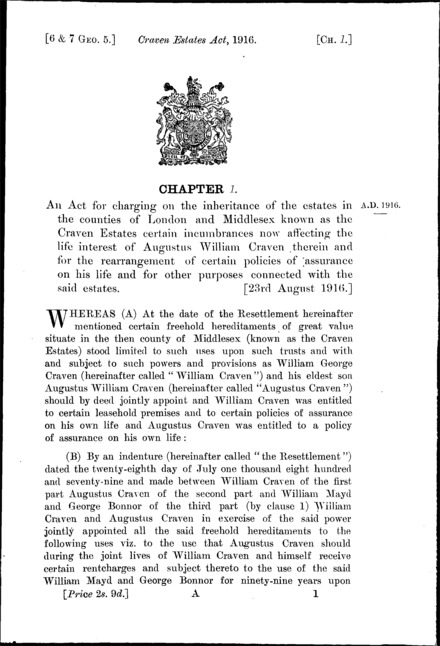 Craven Estates Act 1916