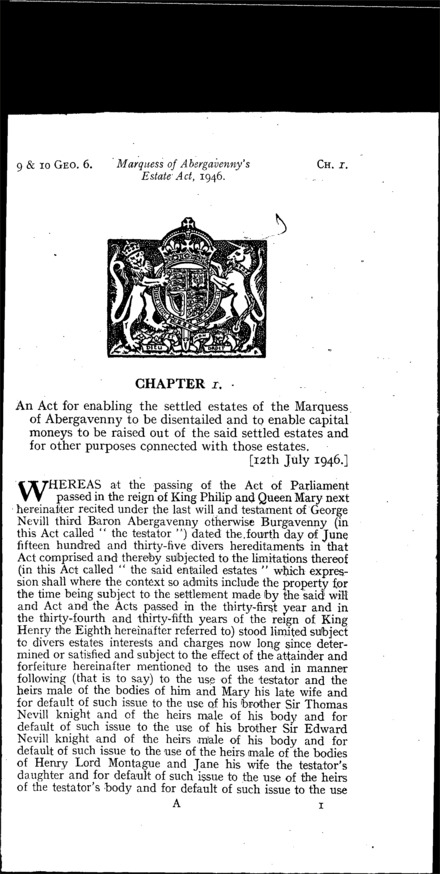 The Marquess of Abergavenny's Estate Act 1946