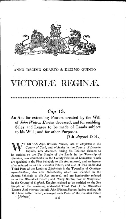 Barton's Estate Act 1851