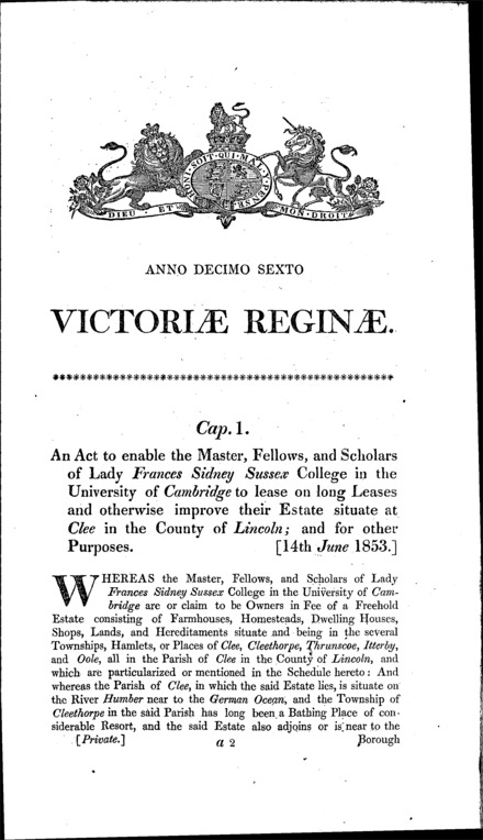 Sidney Sussex College Estate Act 1853