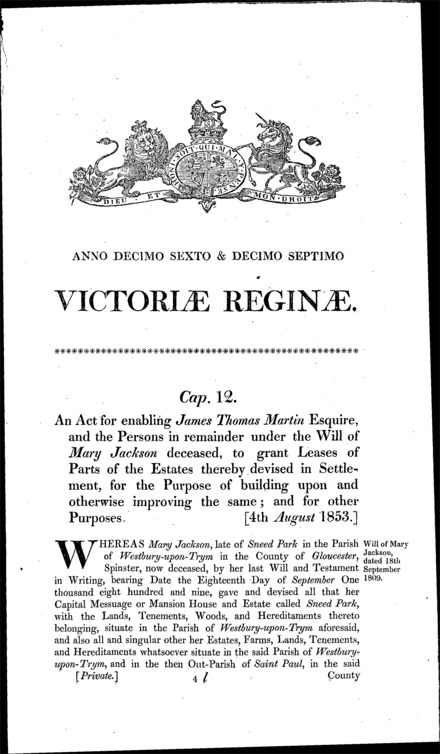 Martin's Estate Act 1853