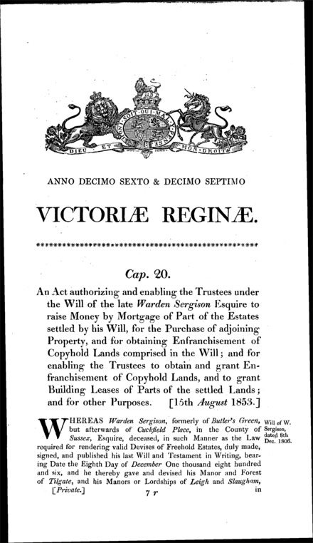 Warden Sergison's Estate Act 1853