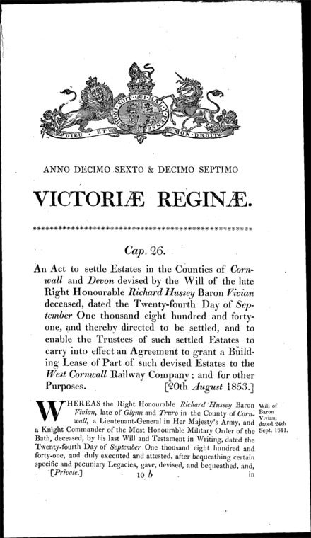 Baron Vivian's Estate Act 1853