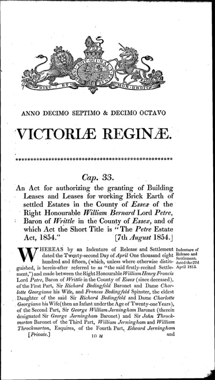 The Petre Estate Act 1854