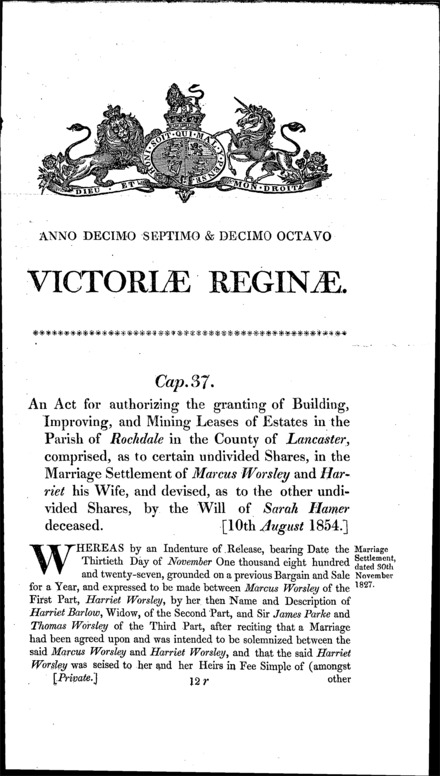 Worsley's Estate Act 1854