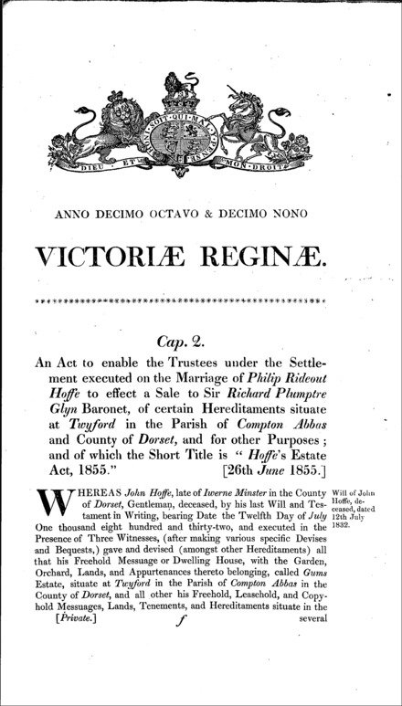 Hoffe's Estate Act 1855