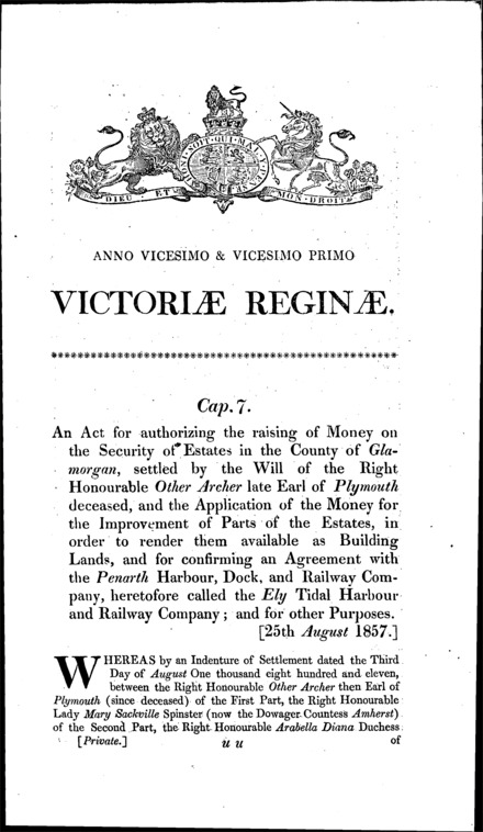Baroness Windsor's Estate Act 1857