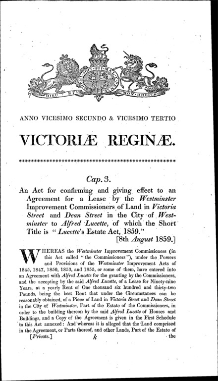 Lucette's Estate Act 1859