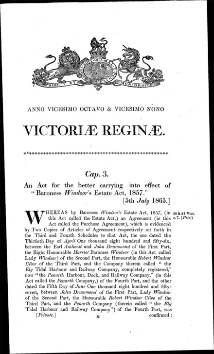 Baroness Windsor's Estate Act 1865