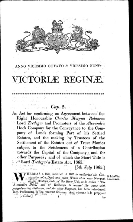 Lord Tredegar's Estate Act 1865