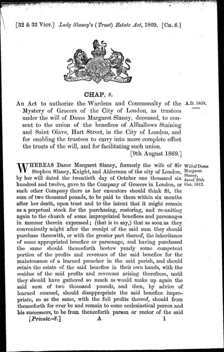 Lady Slaney's (Trust) Estate Act 1869