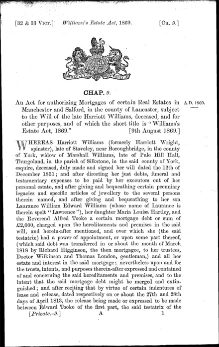 Williams' Estate Act 1869