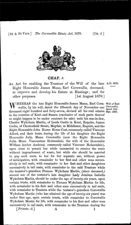 The Cornwallis Estate Act 1870