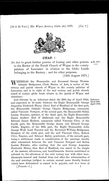 The Wigan Rectory Glebe Act 1871