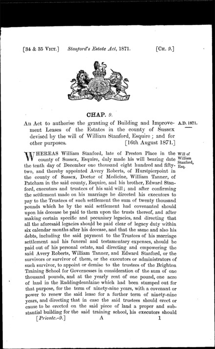Stanford's Estate Act 1871