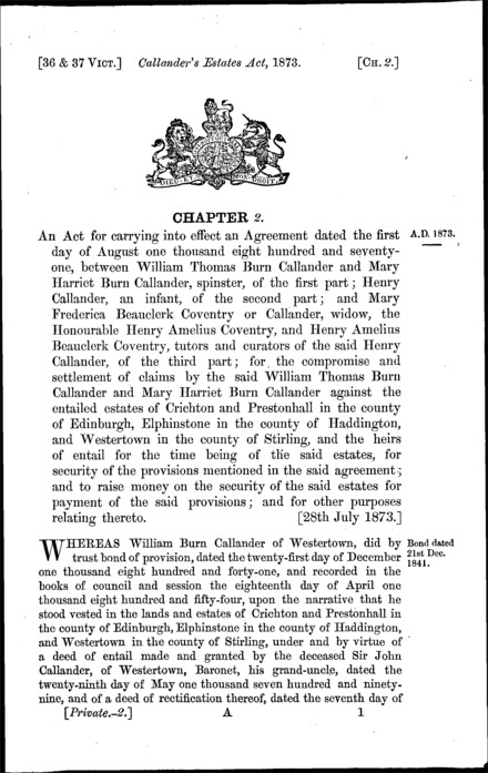 Callander's Estates Act 1873