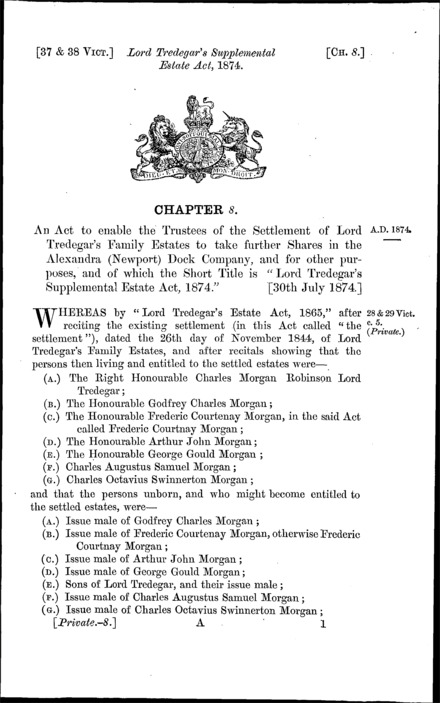 Lord Tredegar's Supplemental Estate Act 1874