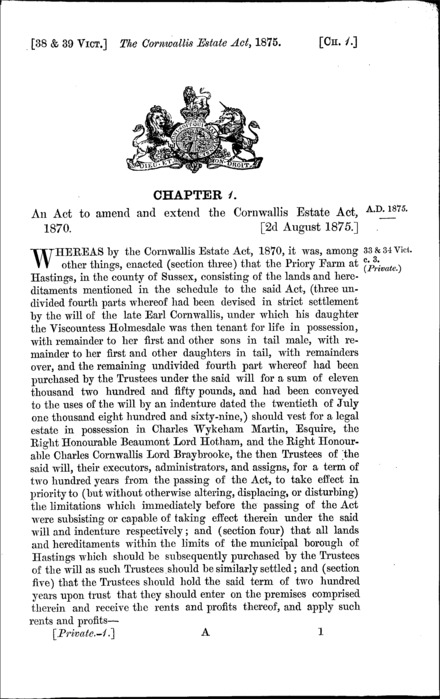 The Cornwallis Estate Act 1875