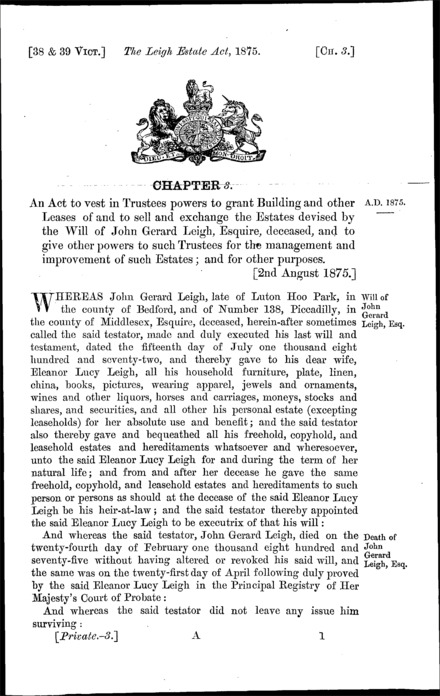 The Leigh Estate Act 1875