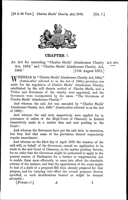 Charles Sheils' Charity Act 1875