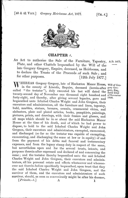 Gregory Heirlooms Act 1877