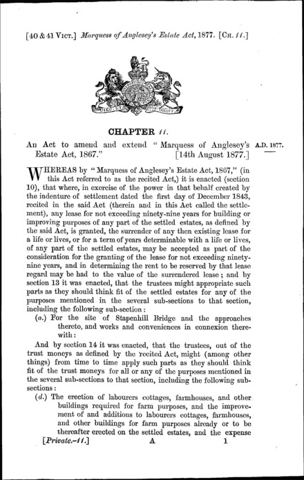 Marquess of Anglesey's Estate Act 1877