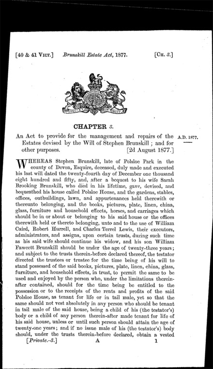 Brunskill Estate Act 1877
