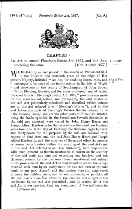 Fleming's Estate Act 1877