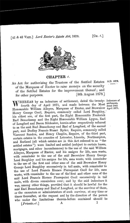 Lord Exeter's Estate Act 1878