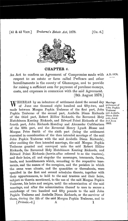 Traherne's Estate Act 1878