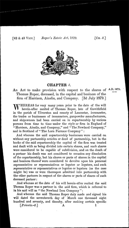 Roper's Estate Act 1879