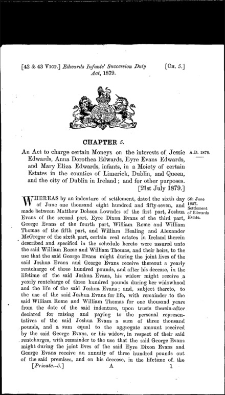 Edwards Infants' Succession Duty Act 1879
