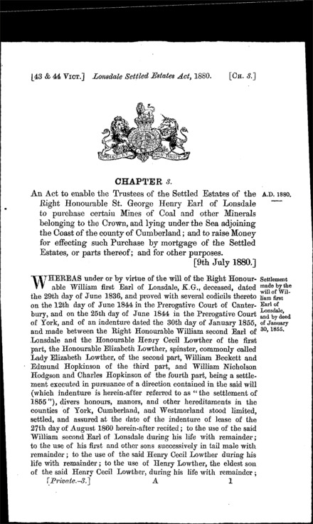 Lonsdale Settled Estates Act 1880
