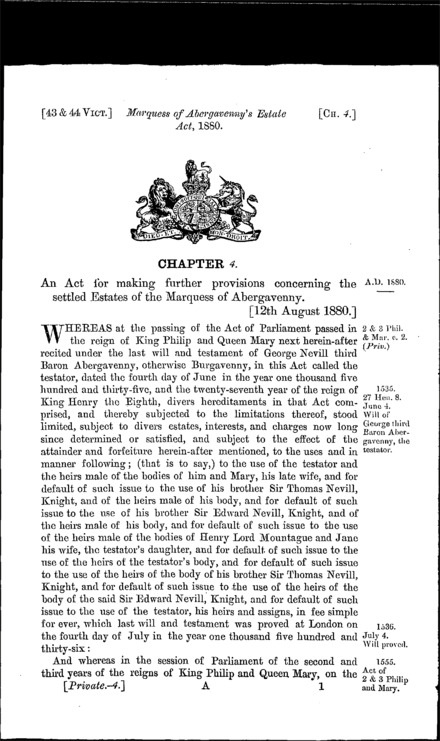 Marquess of Abergavenny's Estate Act 1880