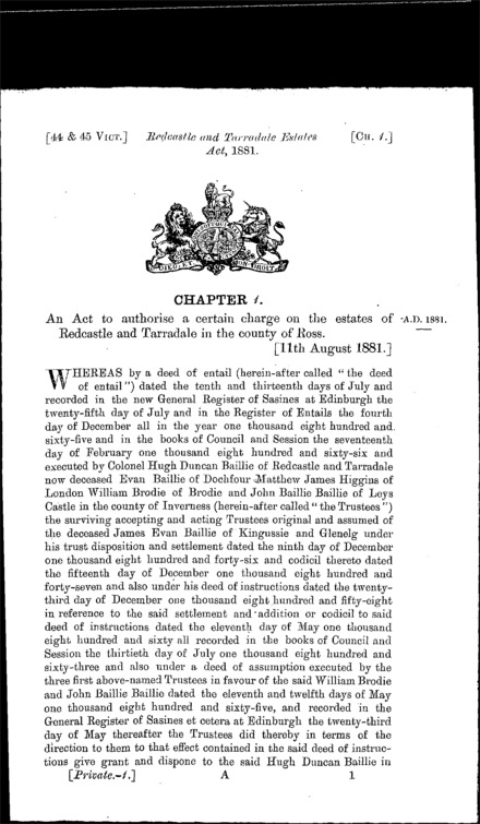 Redcastle and Tarradale Estates Act 1881