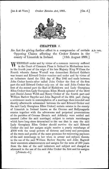 Croker Estates Act 1881