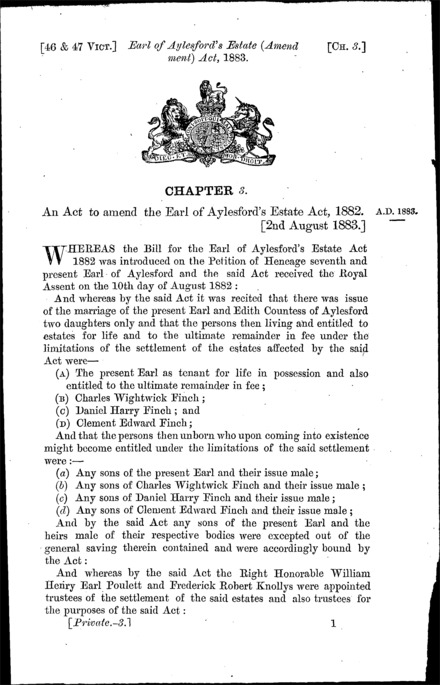 Earl of Aylesford's Estate (Amendment) Act 1883