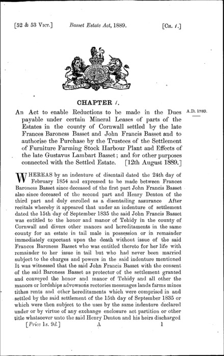 Basset Estate Act 1889